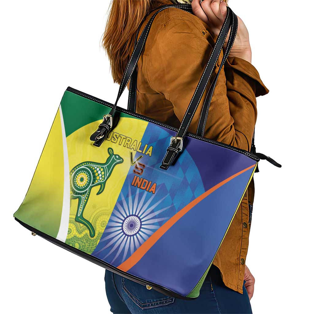 Australia And India Cricket Leather Tote Bag Ashoka Chakra With Aboriginal - Aussie Hoodie