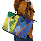 Australia And India Cricket Leather Tote Bag Ashoka Chakra With Aboriginal - Aussie Hoodie