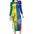 Custom Australia And India Cricket Long Sleeve Bodycon Dress Ashoka Chakra With Aboriginal - Aussie Hoodie