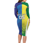 Custom Australia And India Cricket Long Sleeve Bodycon Dress Ashoka Chakra With Aboriginal - Aussie Hoodie