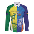 Custom Australia And India Cricket Long Sleeve Button Shirt Ashoka Chakra With Aboriginal - Aussie Hoodie