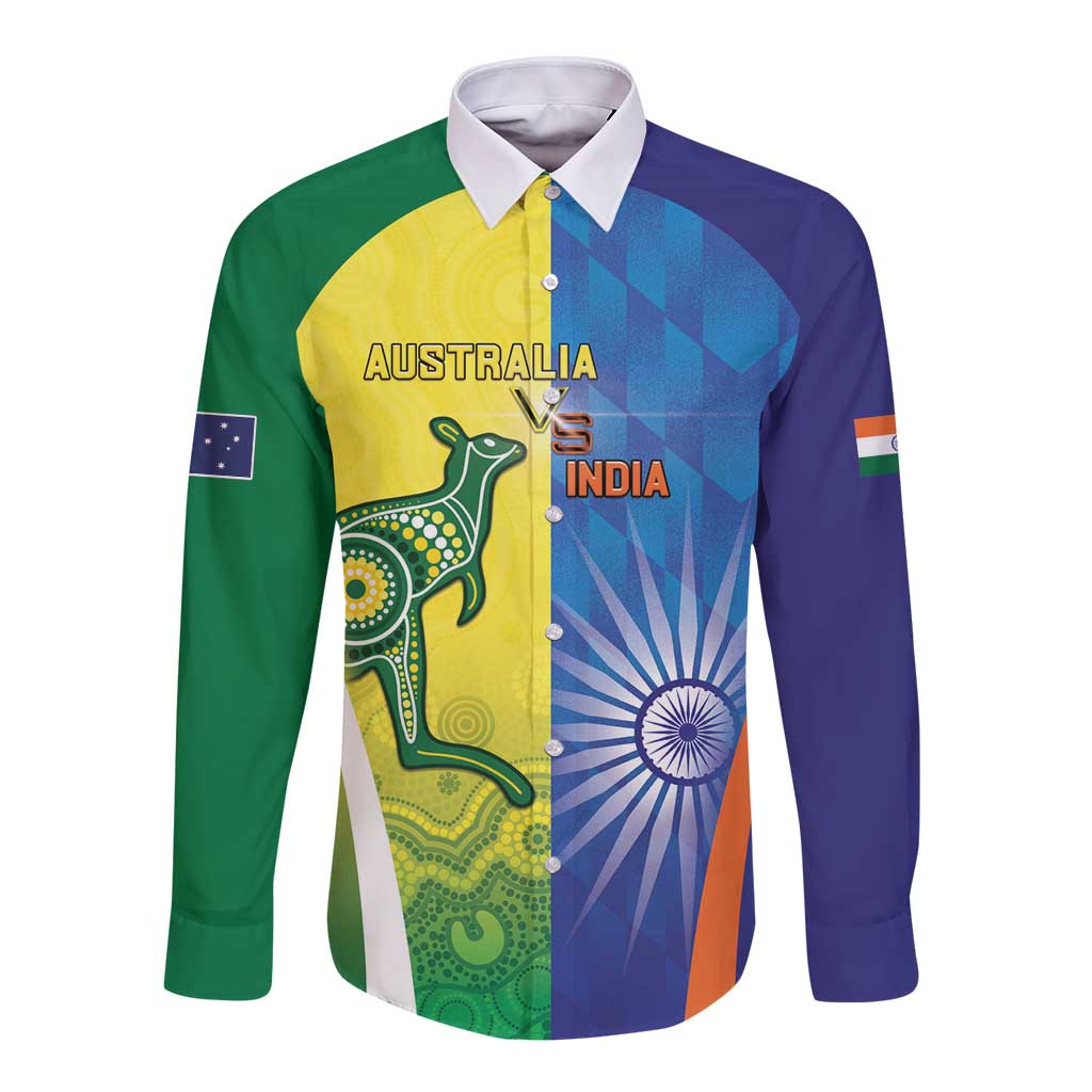 Custom Australia And India Cricket Long Sleeve Button Shirt Ashoka Chakra With Aboriginal - Aussie Hoodie
