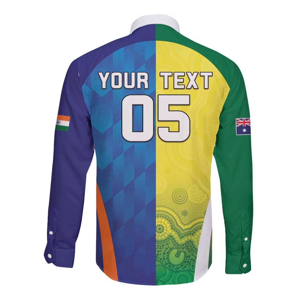 Custom Australia And India Cricket Long Sleeve Button Shirt Ashoka Chakra With Aboriginal - Aussie Hoodie