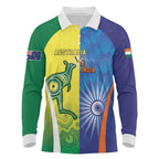 Custom Australia And India Cricket Long Sleeve Polo Shirt Ashoka Chakra With Aboriginal - Aussie Hoodie