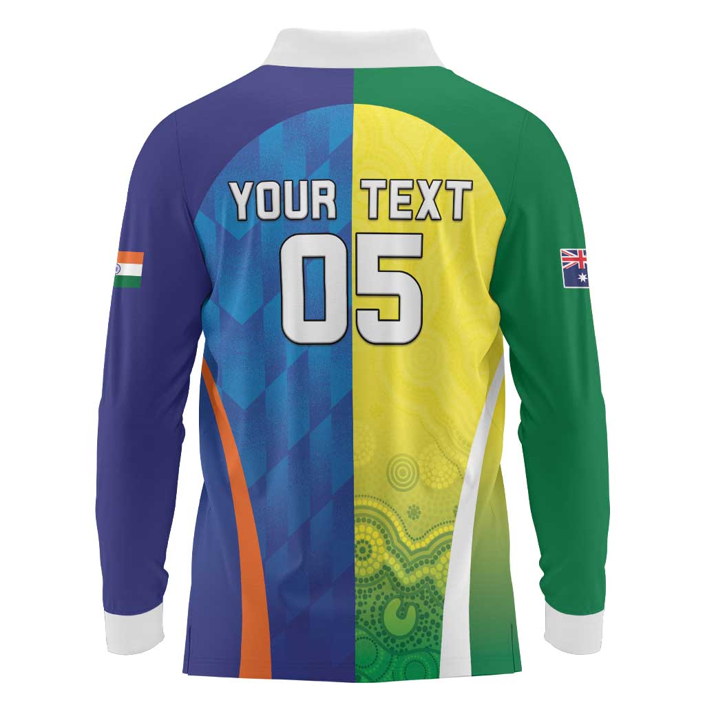 Custom Australia And India Cricket Long Sleeve Polo Shirt Ashoka Chakra With Aboriginal - Aussie Hoodie