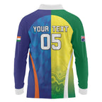 Custom Australia And India Cricket Long Sleeve Polo Shirt Ashoka Chakra With Aboriginal - Aussie Hoodie