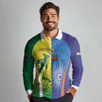 Custom Australia And India Cricket Long Sleeve Polo Shirt Ashoka Chakra With Aboriginal - Aussie Hoodie
