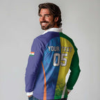 Custom Australia And India Cricket Long Sleeve Polo Shirt Ashoka Chakra With Aboriginal - Aussie Hoodie