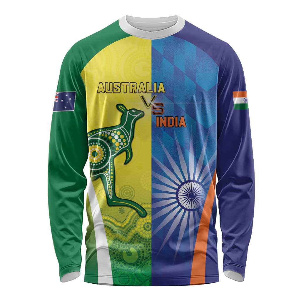 Custom Australia And India Cricket Long Sleeve Shirt Ashoka Chakra With Aboriginal - Aussie Hoodie