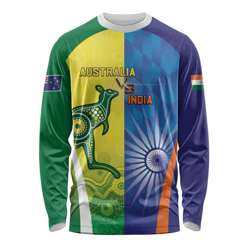 Custom Australia And India Cricket Long Sleeve Shirt Ashoka Chakra With Aboriginal - Aussie Hoodie