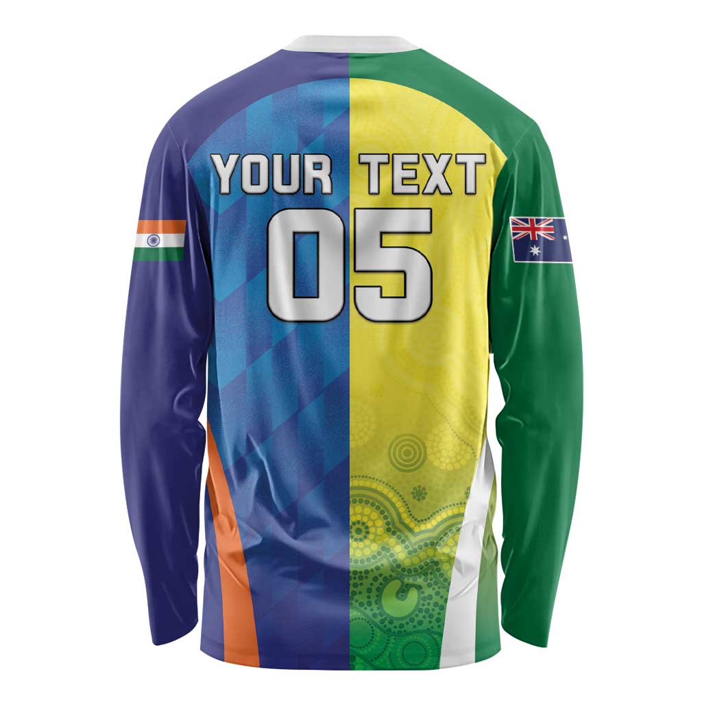 Custom Australia And India Cricket Long Sleeve Shirt Ashoka Chakra With Aboriginal - Aussie Hoodie