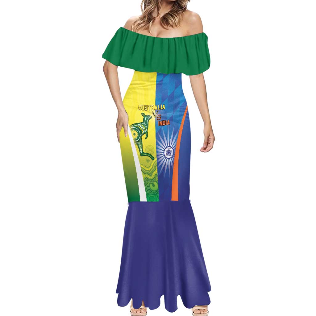 Custom Australia And India Cricket Mermaid Dress Ashoka Chakra With Aboriginal - Aussie Hoodie