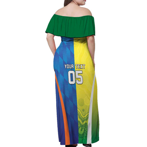 Custom Australia And India Cricket Off Shoulder Maxi Dress Ashoka Chakra With Aboriginal - Aussie Hoodie