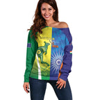 Custom Australia And India Cricket Off Shoulder Sweater Ashoka Chakra With Aboriginal - Aussie Hoodie