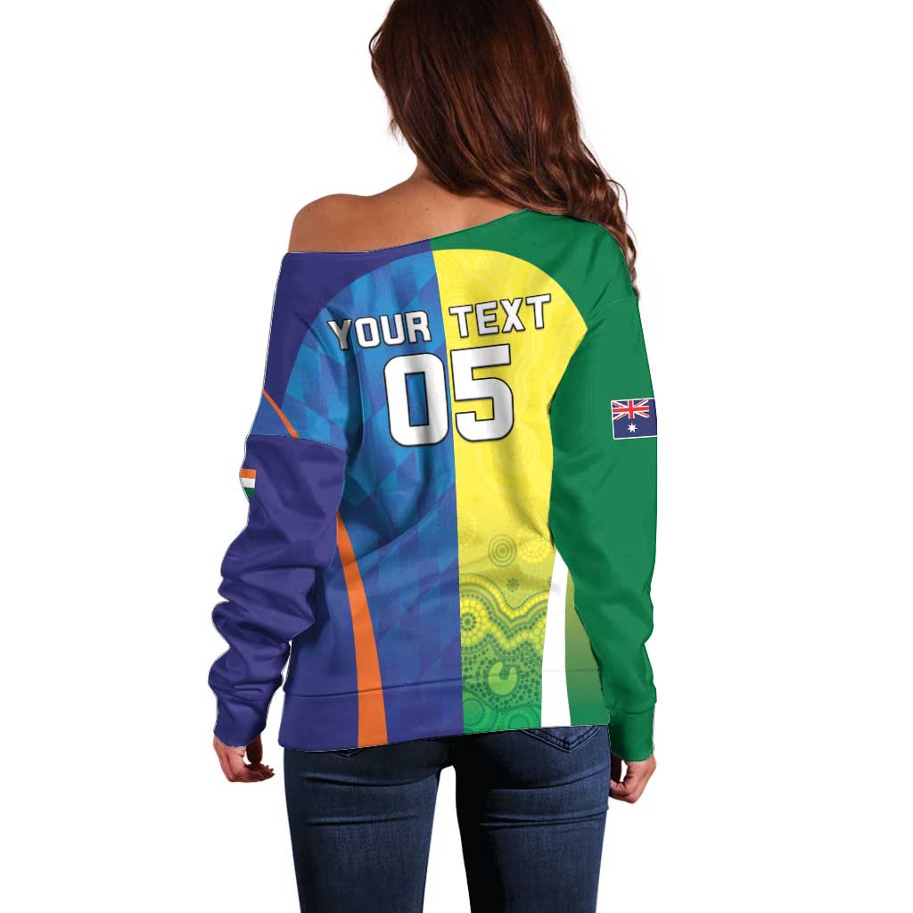 Custom Australia And India Cricket Off Shoulder Sweater Ashoka Chakra With Aboriginal - Aussie Hoodie