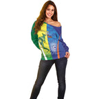 Custom Australia And India Cricket Off Shoulder Sweater Ashoka Chakra With Aboriginal - Aussie Hoodie
