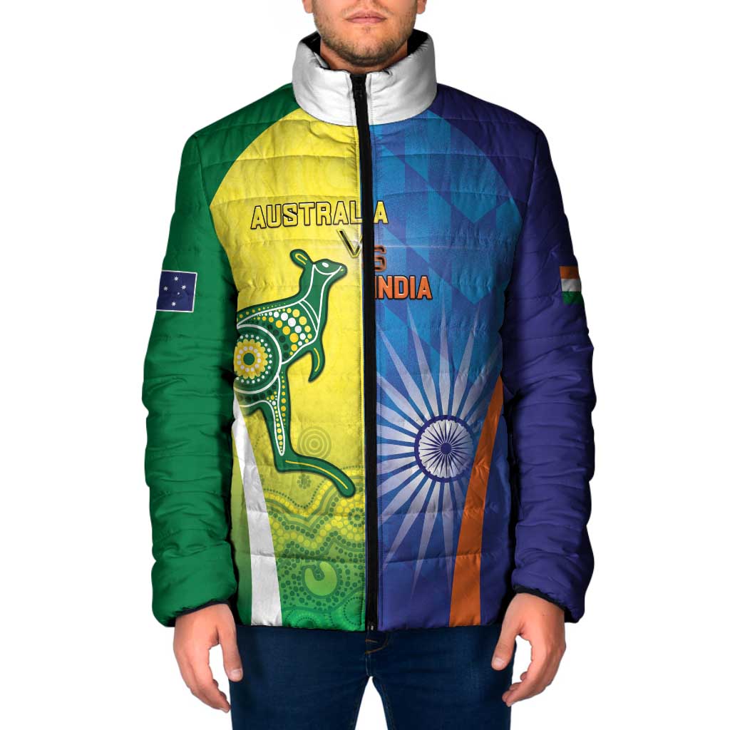 Custom Australia And India Cricket Padded Jacket Ashoka Chakra With Aboriginal - Aussie Hoodie