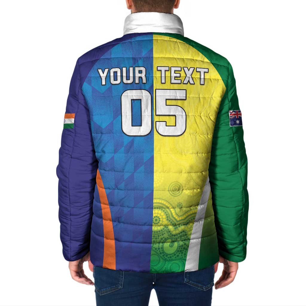 Custom Australia And India Cricket Padded Jacket Ashoka Chakra With Aboriginal - Aussie Hoodie