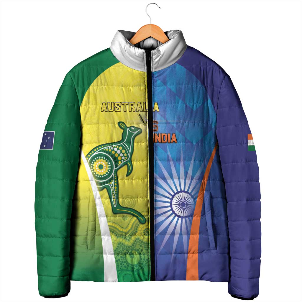 Custom Australia And India Cricket Padded Jacket Ashoka Chakra With Aboriginal - Aussie Hoodie