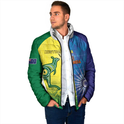 Custom Australia And India Cricket Padded Jacket Ashoka Chakra With Aboriginal - Aussie Hoodie