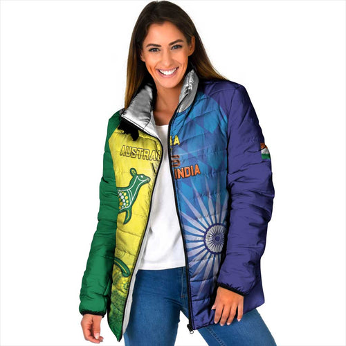 Custom Australia And India Cricket Padded Jacket Ashoka Chakra With Aboriginal - Aussie Hoodie