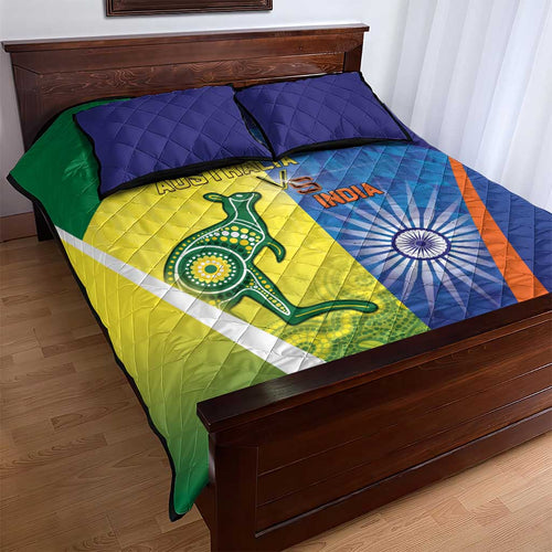 Australia And India Cricket Quilt Bed Set Ashoka Chakra With Aboriginal - Aussie Hoodie