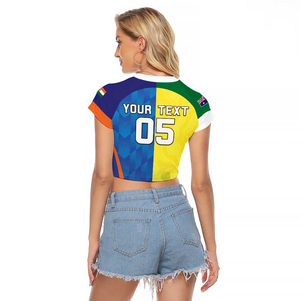 Custom Australia And India Cricket Raglan Cropped T Shirt Ashoka Chakra With Aboriginal - Aussie Hoodie
