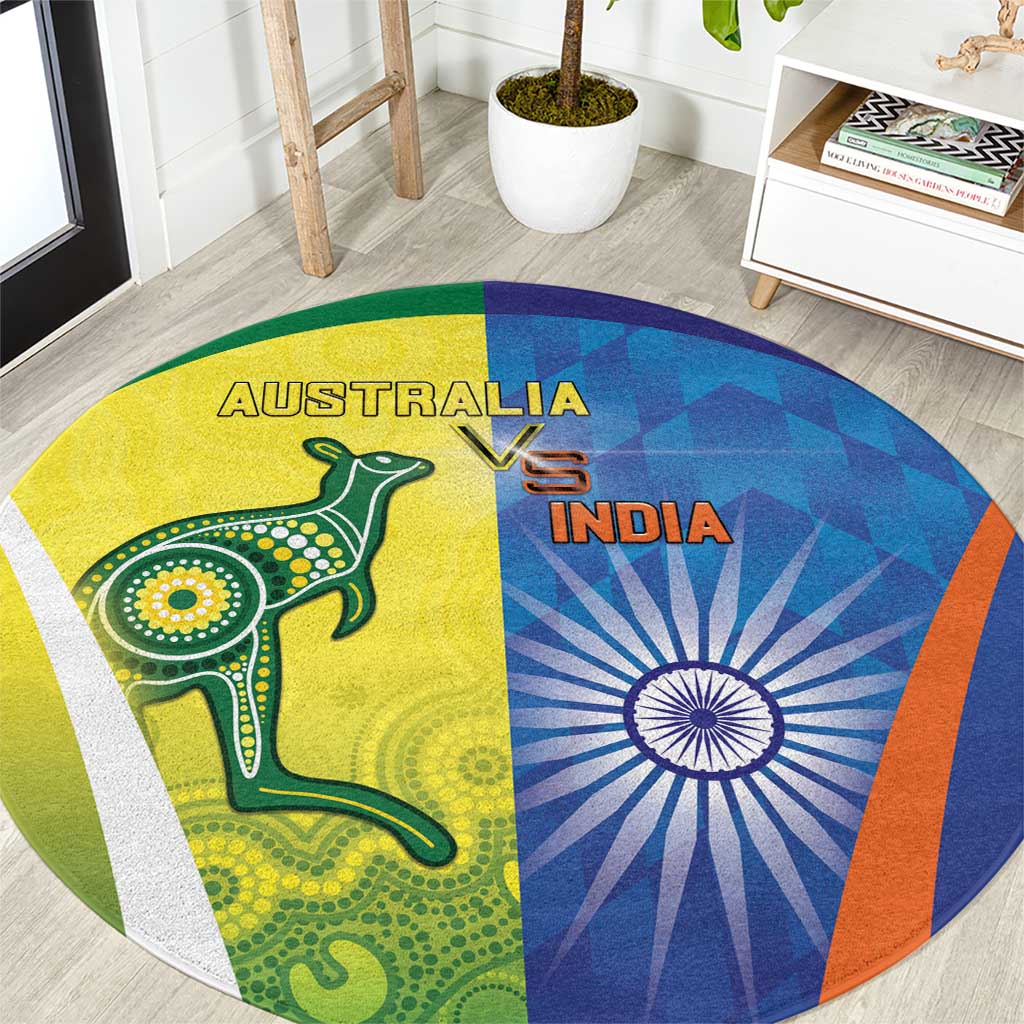 Australia And India Cricket Round Carpet Ashoka Chakra With Aboriginal - Aussie Hoodie