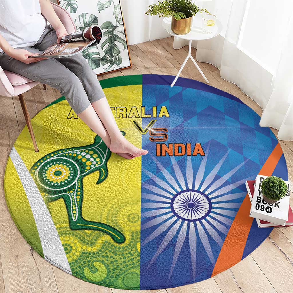 Australia And India Cricket Round Carpet Ashoka Chakra With Aboriginal - Aussie Hoodie