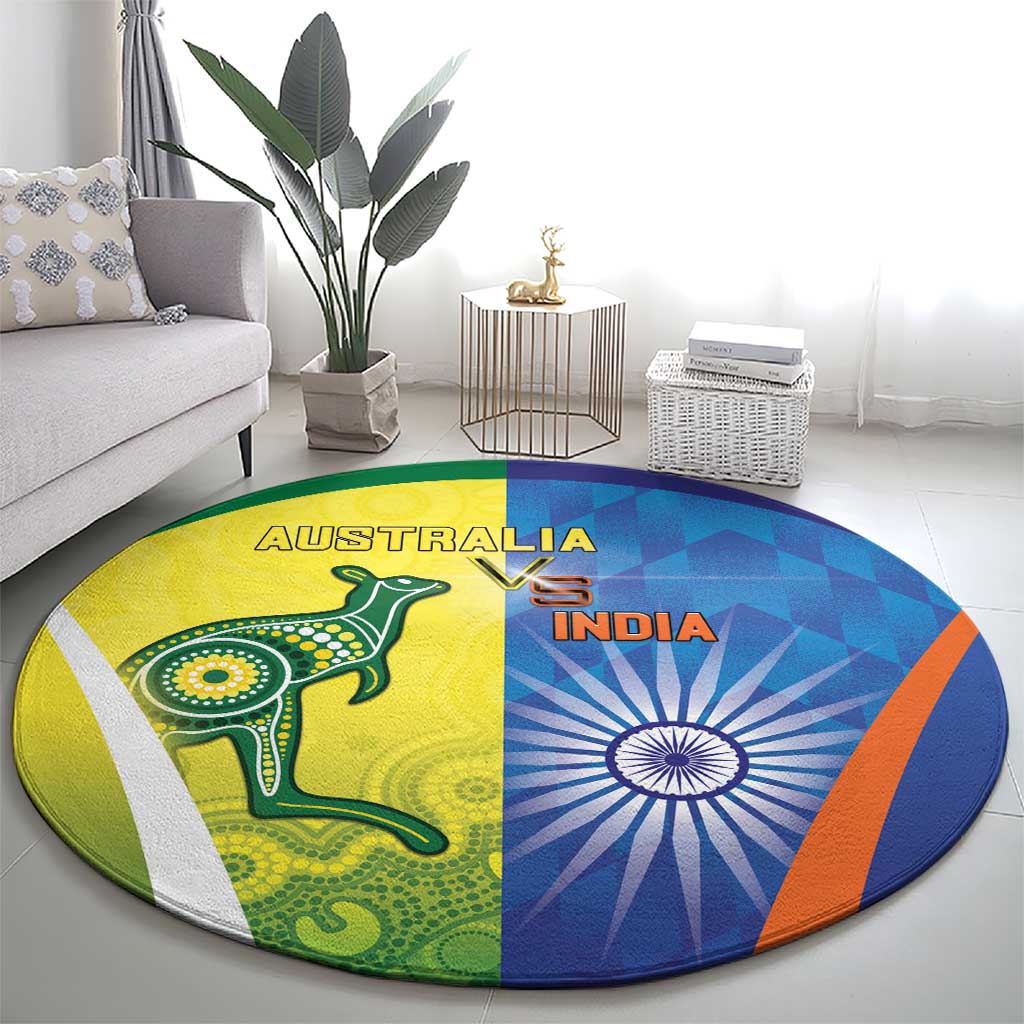 Australia And India Cricket Round Carpet Ashoka Chakra With Aboriginal - Aussie Hoodie