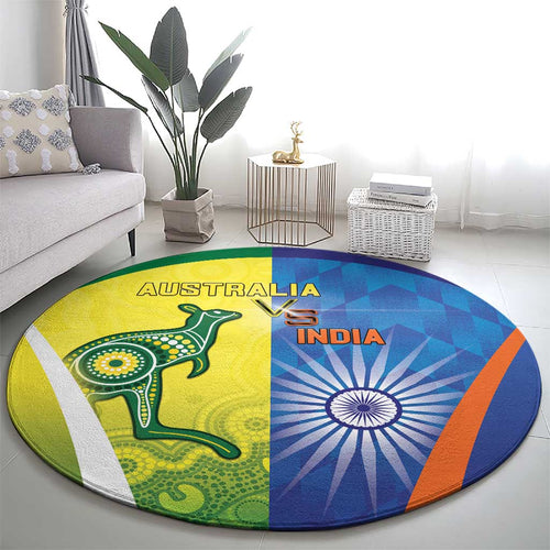 Australia And India Cricket Round Carpet Ashoka Chakra With Aboriginal - Aussie Hoodie