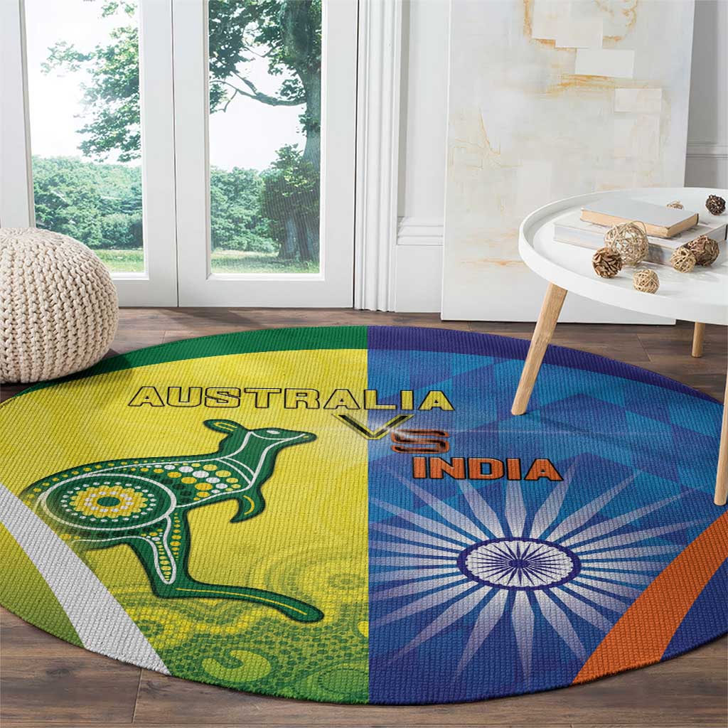 Australia And India Cricket Round Carpet Ashoka Chakra With Aboriginal - Aussie Hoodie