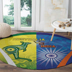 Australia And India Cricket Round Carpet Ashoka Chakra With Aboriginal - Aussie Hoodie