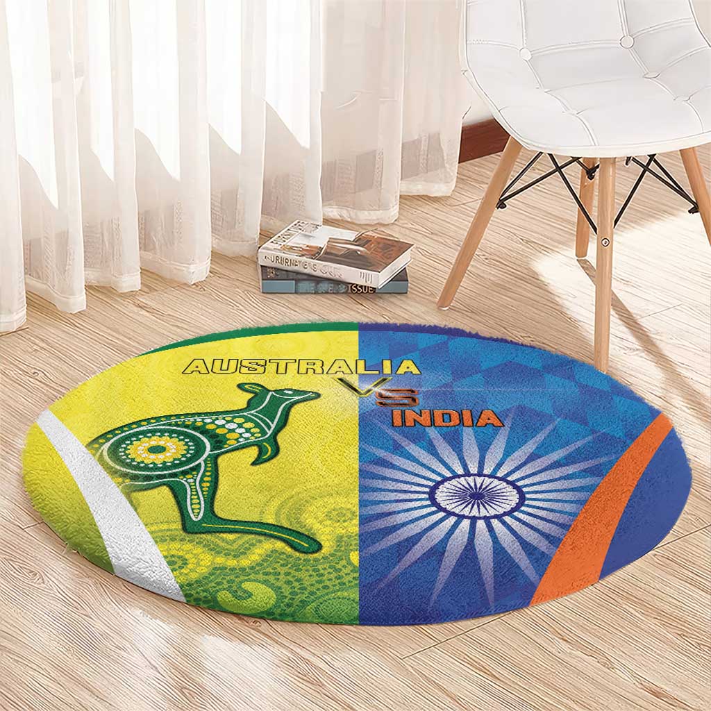 Australia And India Cricket Round Carpet Ashoka Chakra With Aboriginal - Aussie Hoodie