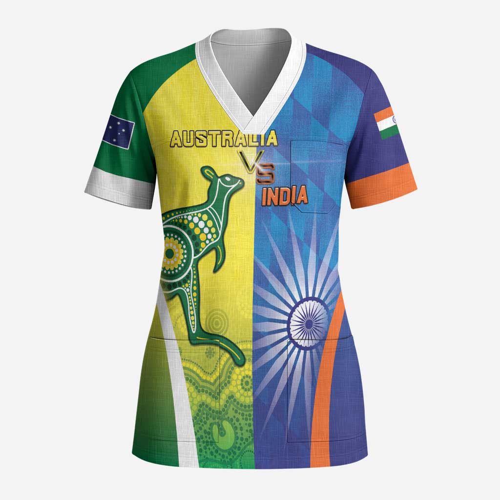 Custom Australia And India Cricket Scrub Top Ashoka Chakra With Aboriginal - Aussie Hoodie