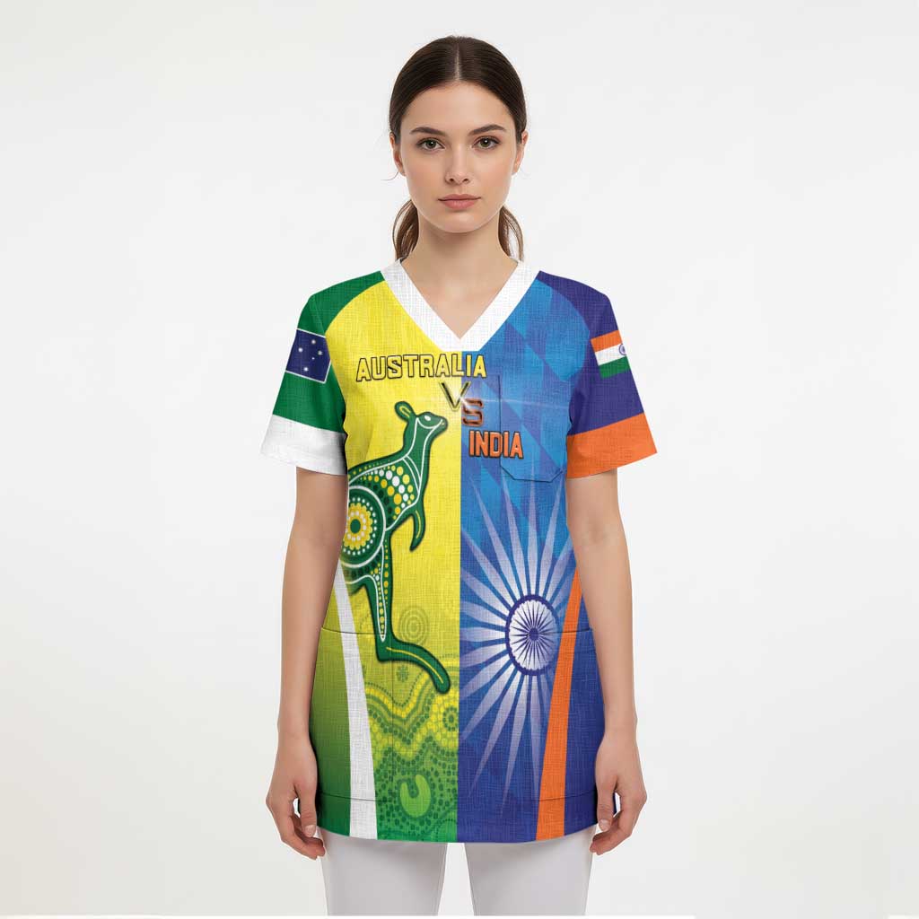 Custom Australia And India Cricket Scrub Top Ashoka Chakra With Aboriginal - Aussie Hoodie