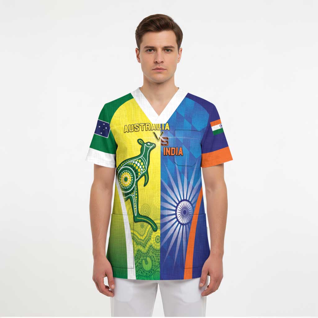 Custom Australia And India Cricket Scrub Top Ashoka Chakra With Aboriginal - Aussie Hoodie