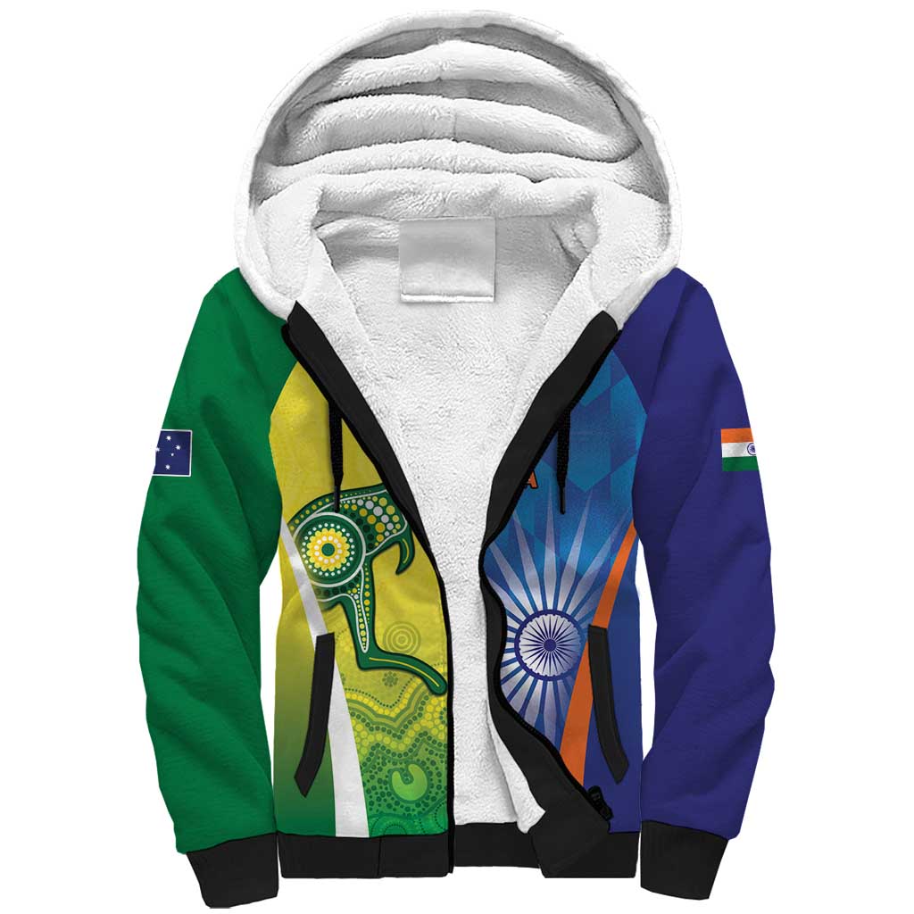 Custom Australia And India Cricket Sherpa Hoodie Ashoka Chakra With Aboriginal - Aussie Hoodie