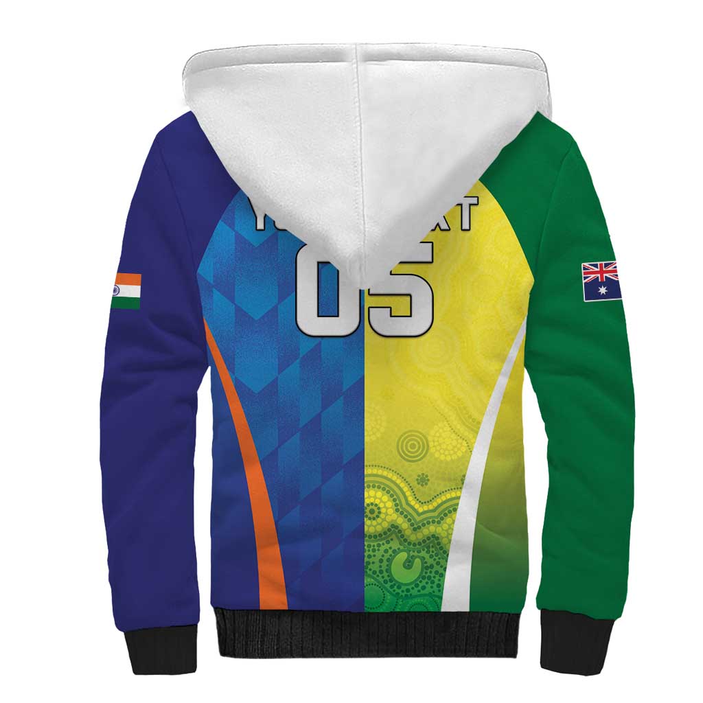 Custom Australia And India Cricket Sherpa Hoodie Ashoka Chakra With Aboriginal - Aussie Hoodie