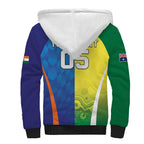 Custom Australia And India Cricket Sherpa Hoodie Ashoka Chakra With Aboriginal - Aussie Hoodie