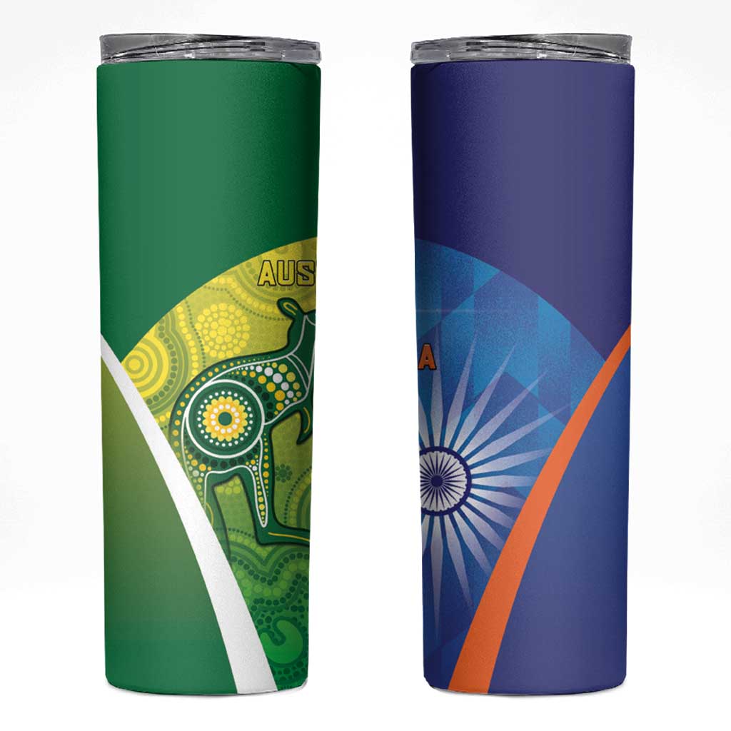 Australia And India Cricket Skinny Tumbler Ashoka Chakra With Aboriginal - Aussie Hoodie