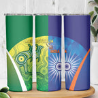 Australia And India Cricket Skinny Tumbler Ashoka Chakra With Aboriginal - Aussie Hoodie