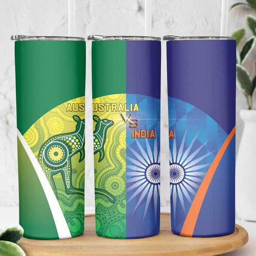 Australia And India Cricket Skinny Tumbler Ashoka Chakra With Aboriginal - Aussie Hoodie