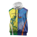 Custom Australia And India Cricket Sleeveless Hoodie Ashoka Chakra With Aboriginal - Aussie Hoodie
