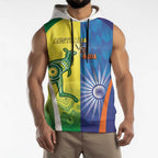 Custom Australia And India Cricket Sleeveless Hoodie Ashoka Chakra With Aboriginal - Aussie Hoodie