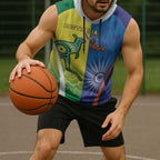 Custom Australia And India Cricket Sleeveless Hoodie Ashoka Chakra With Aboriginal - Aussie Hoodie