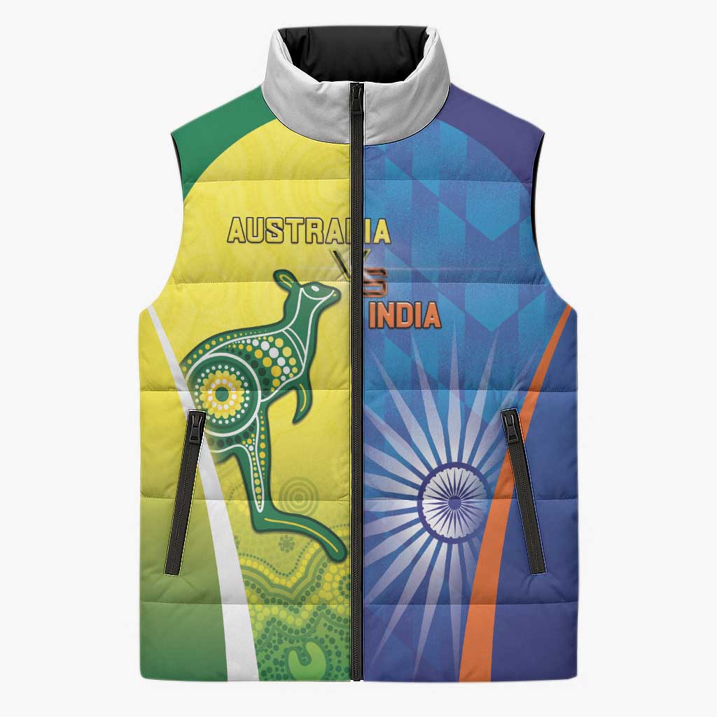 Custom Australia And India Cricket Sleeveless Puffer Jacket Ashoka Chakra With Aboriginal - Aussie Hoodie