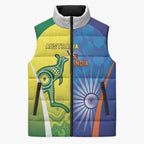 Custom Australia And India Cricket Sleeveless Puffer Jacket Ashoka Chakra With Aboriginal - Aussie Hoodie
