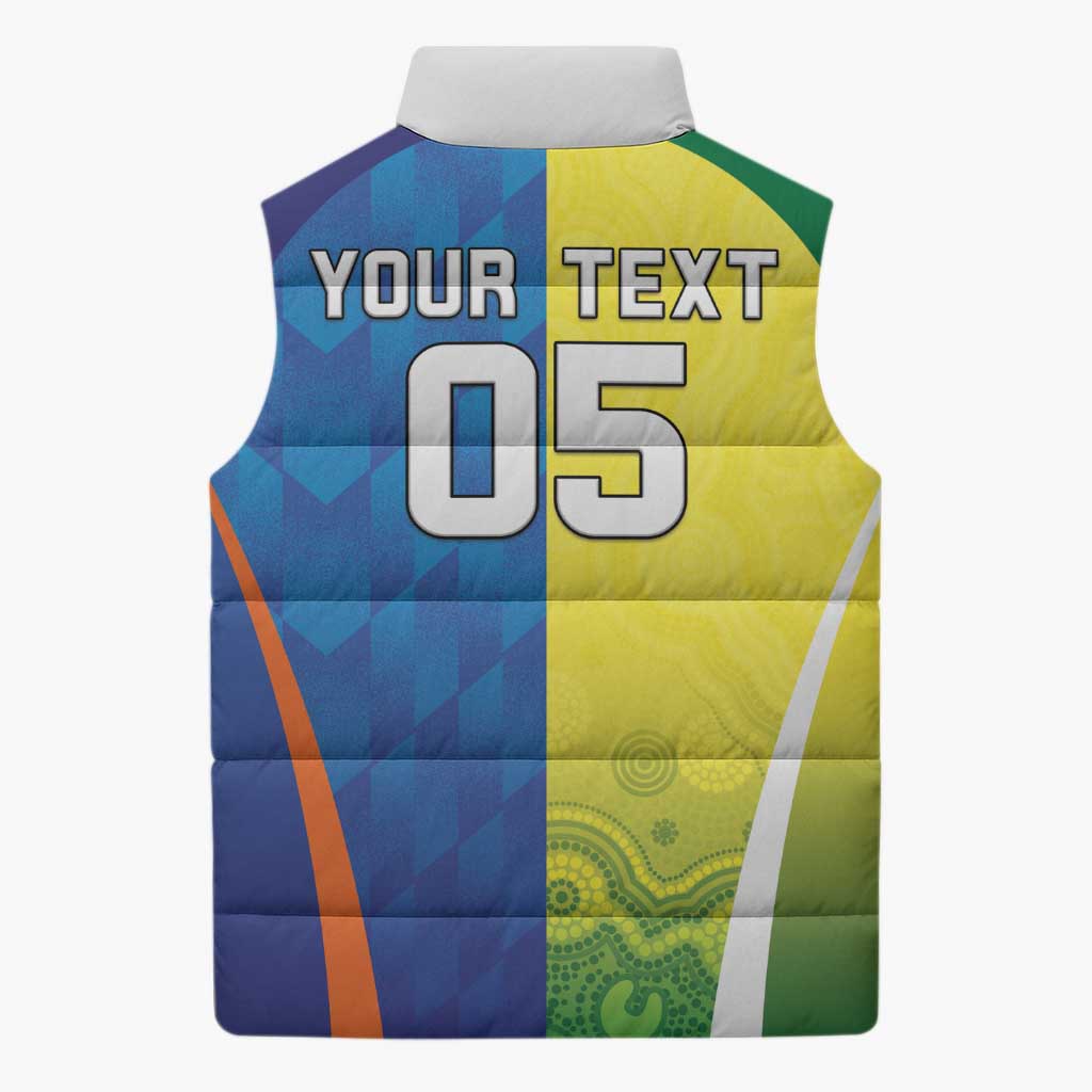 Custom Australia And India Cricket Sleeveless Puffer Jacket Ashoka Chakra With Aboriginal - Aussie Hoodie