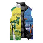 Custom Australia And India Cricket Sleeveless Puffer Jacket Ashoka Chakra With Aboriginal - Aussie Hoodie